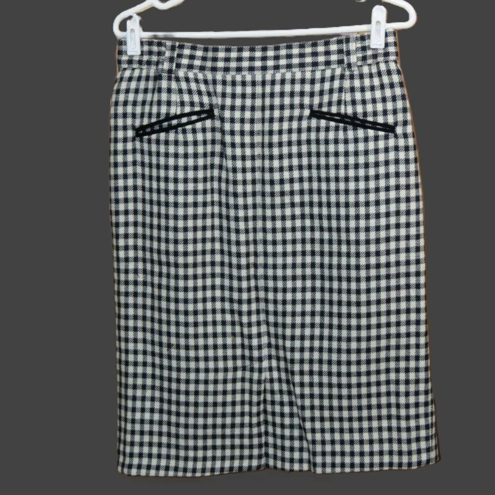 Elegance Paris Black & White Check Straight Skirt Wool Lined Size 12